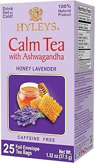 Hyleys Herbal Tea with Ashwagandha - Lavender & Honey Flavor - Caffeine-Free, Calm Tea - 25 Tea Bags (6 Pack - 150 Tea Bags Total) - Bedtime Blend for Deep Relaxation & Restful Sleep