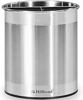 Hillbond 7.5x6.9 Inch EXTRA LARGE Utensil Holder for Countertop, Stainless Steel Rotating Organizer with Removable Divider, Space-Saving for Large Kitchen Utensils Set & Spacious Kitchens