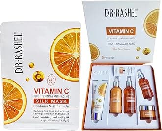 Dr Rashel Vitamin C Skin Care Series , Contains Hyaluronic Acid, Anti Aging and Collagen Essence ( Pack Of 5 Piece Set ) + 1 Pcs of Vitamin C Silk Mask