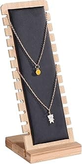 DispJewel Wooden Necklace Display Stand Organiser 12 Slots for Retail Jewellery Photography Prop (Black 1 Pc)