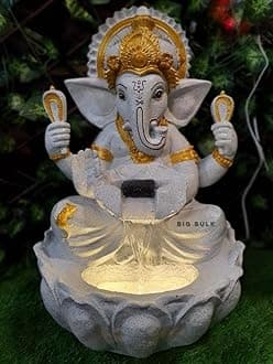Kamal/Lotus Ganesh Gannpati Fiber Indoor Outdoor Fountain with Led Lights for Home Decor and Office Decoration Or Gifting (Big:Size;: 90 cm X 65 cm X 65 cm) (Lotus Ganesh Big White)