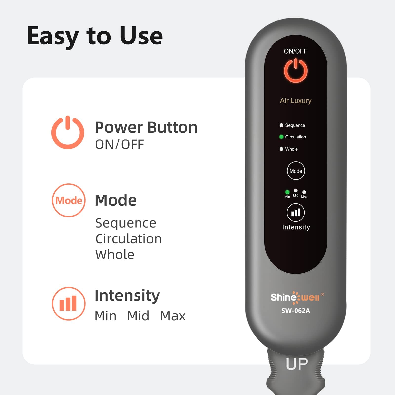 SHINE WELL Leg Compression Massager, Air Compression Massager for Circulation and Pain Relief, 3 Modes 3 Intensities 2 Extenders and Adjustable Wraps, Gift for Family or Friend