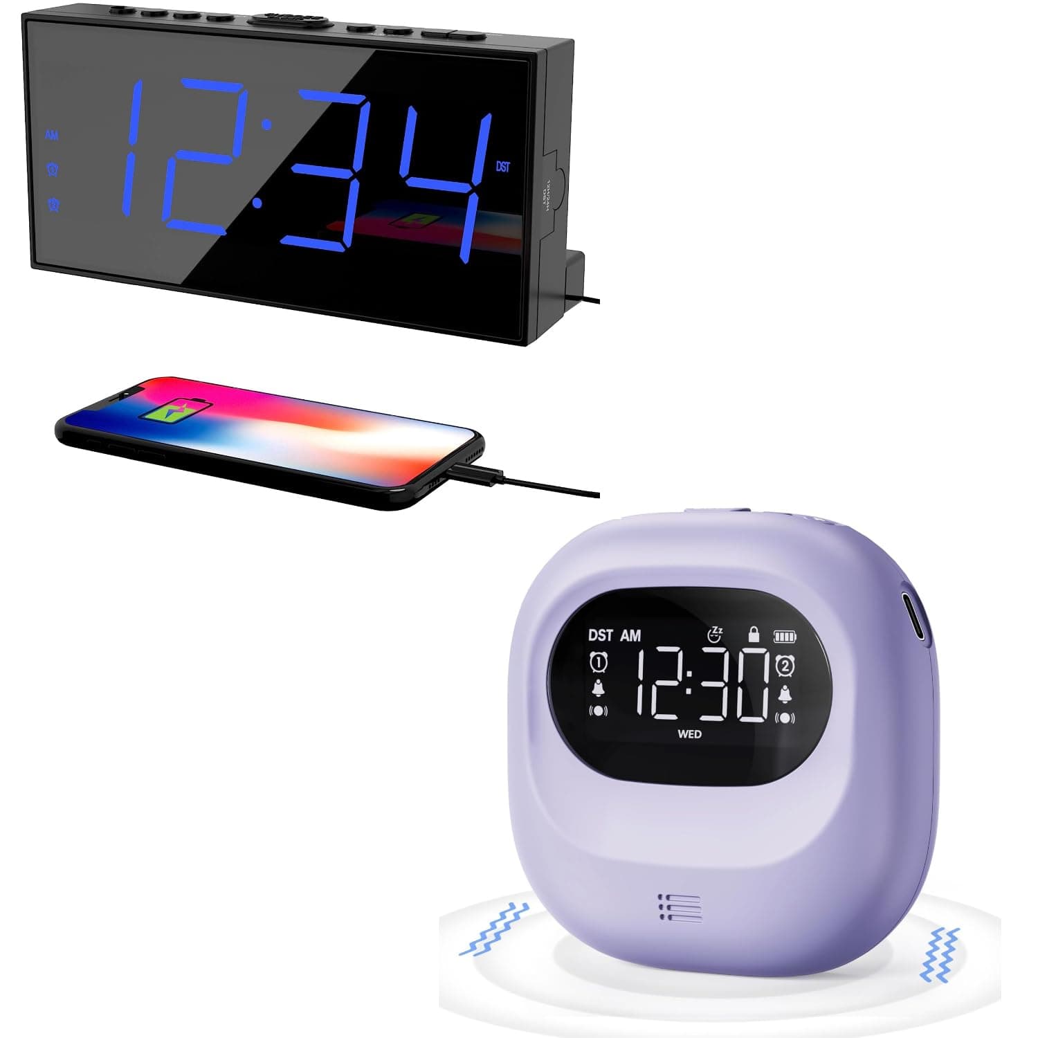 PPLEEBed Shaker Alarm Clock Under Pillow + Digital Dual Alarm Clock for Bedroom