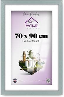 Wall Photo Frame Silver 70x90 cm Frame With 80x60 cm Mount Picture Poster Print With Clear HD Perspex 30x15 MM Moulding Mounting Hooks MDF Backboard