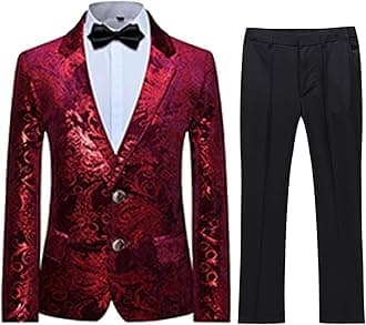 Boys Suit Formal Tuexdo Golden Jacquard Slim Fit 2 Pieces Suit Set Jacket Pants for Wedding Prom Party
