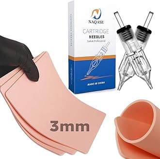 3mm Tattoo Skin Practice Kit - 6"x8", 3pcs & 20pcs 1003RL Cartridge Needles - For Tattoo Artists & Beginners - Adults