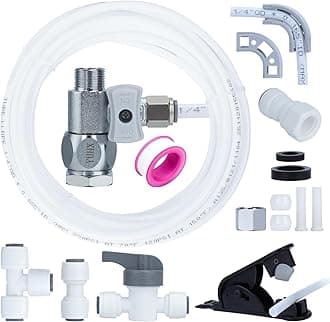 Refrigerator Water Line Kit Connection and 1/4 Compression Ice Maker Installation Kit,1/4" OD Tubing with Quick Connect for Fridge IceMaker RO Systems Water Filters Faucet,+Feed Water Adapter 25ft