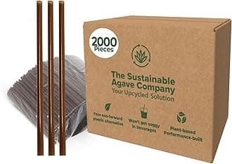 THE SUSTAINABLE AGAVE COMPANY Co - Fiber Drinking Straws - Plastic-Free, Biodegradable, Plant-Based - Brown, Jumbo, 8", Unwrapped - 2000 Count