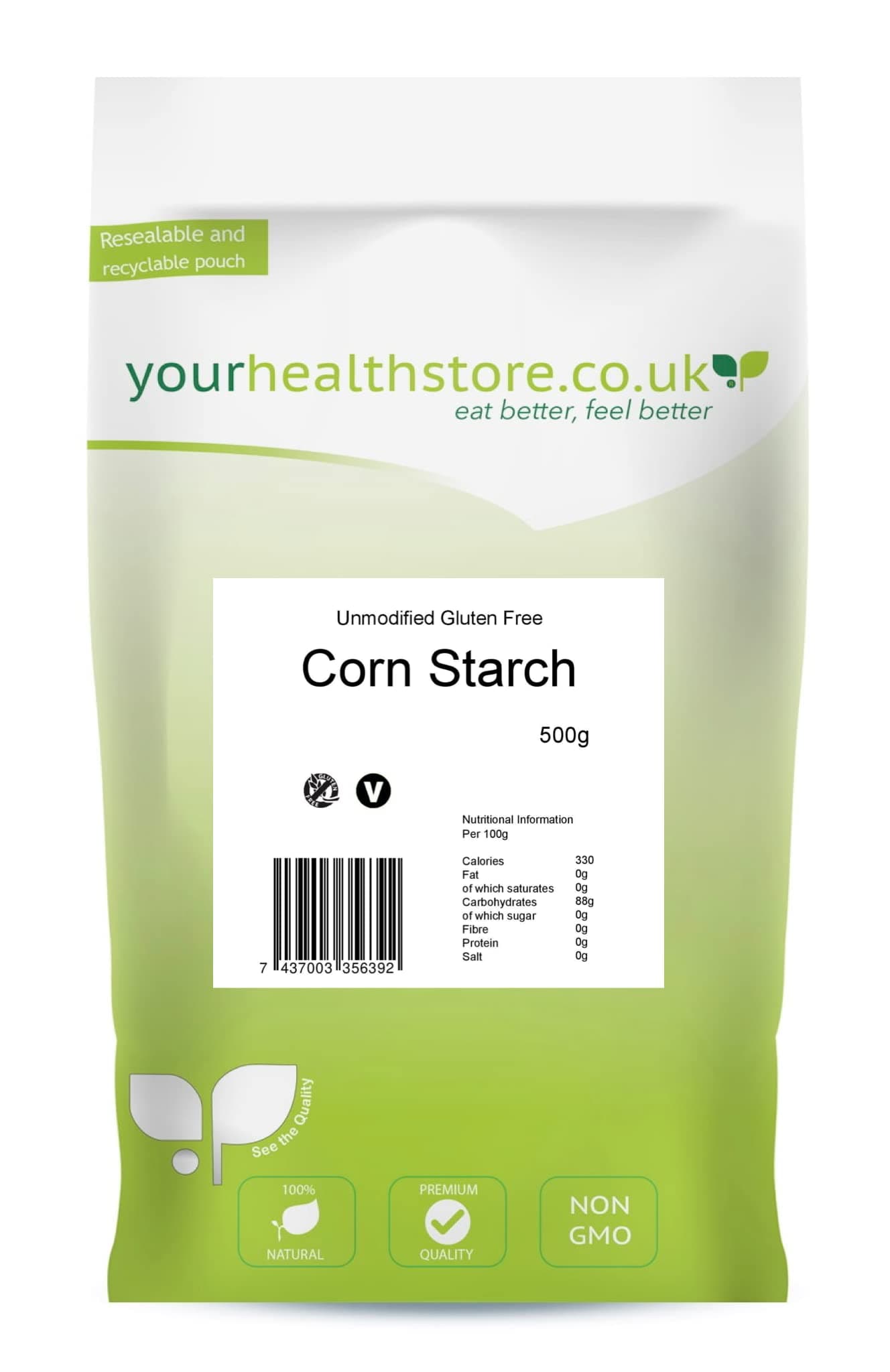 Unmodified Corn Starch 500g, Gluten Free, Non GMO.