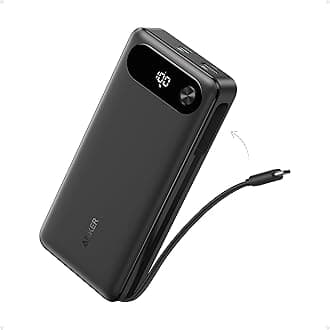 Anker Power Bank, 20,000mAh Portable Charger with Built-In USB-C Cable, 87W Max Fast Charging Battery Pack, For MacBook, iPhone 17/16 Series, Samsung, Switch, and More