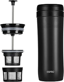 ESPRO P1 12 Ounces French Press Coffee Maker for Travel, Double-Walled Stainless Steel Vacuum Insulated, Matte Meteorite Black