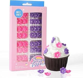 Edible Flowers Cake Decorations 48 Count Pink Purple Blossoms Royal Icing Decorations Daisy Sugar Wedding Flowers for Baking Cupcakes Ice Cream Waffles Cookies Birthday Cake