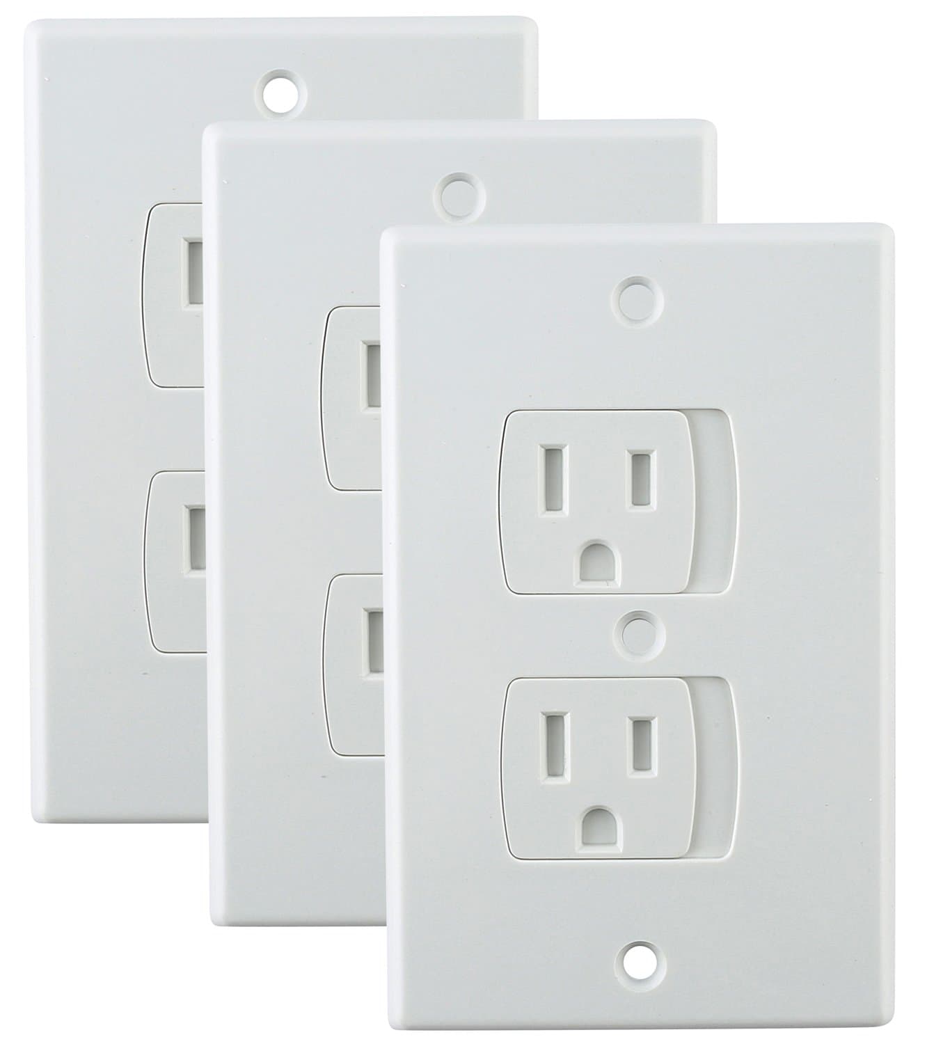 Universal Self-Closing Electrical Outlet Covers for Baby Proofing (3 Pack) – Automatic Sliding Seal - No Choking Hazard – House Protection Kit – Best Alternative to Wall Plate Socket Plugs - White