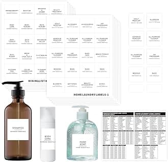 540 PCS Bathroom Home Laundry Labels for Organizing with DIY Blank Labels, Preprinted Minimalist Waterproof Oil Resistant Stickers for Bathroom Laundry Home Beauty Organization Supplies
