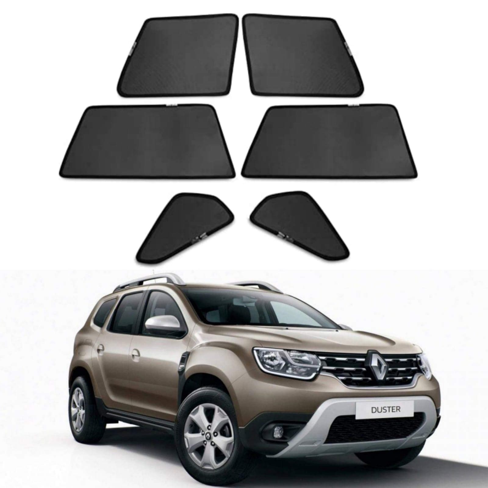 Car Window Sun Shade/Curtain for Renault Duster All Models - Black Colour (Pack of 6)