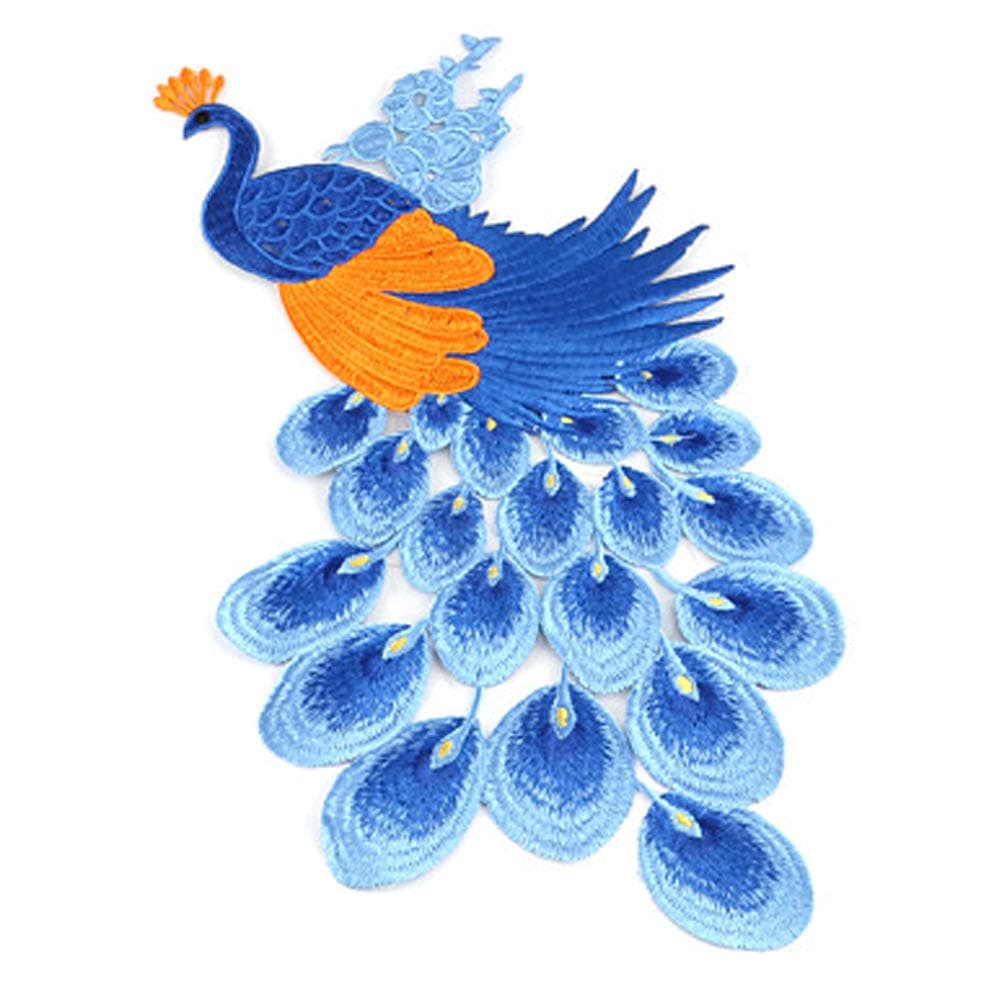 Large Peacock Embroidery Patch Phoenix Sew On Appliques High-end Clothing Accessories Stage Costume Accessories Patch Stickers Vintage Ethnic Decals for Cheongsam Skirt Clothes,T-Shirt,Coats(Blue)