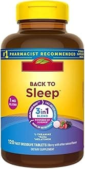 Naturally Made Back to Sleep Aid - 1mg Low Dose Melatonin, 100mg L-Theanine, 100mg GABA - 120 Fast Dissolve Tablets for Middle of The Night Support - Drug-Free, Non-Habit Forming, Blueberry Flavor