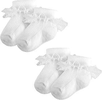 Baby Girl Ruffle Socks Eyelet Double Lace Turn Cuff Ankle Frilly Dress Socks for Newborn/Infant/Toddler/Little Kids