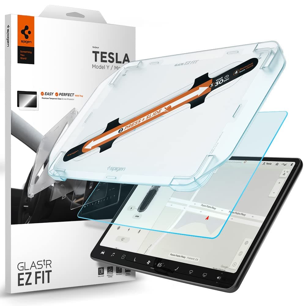 Spigen Tempered Glass Screen Protector [GLAStR EZ FIT] designed for Tesla Model 3 (2023-2017) and Model Y (2024-2020) Dashboard Touchscreen - Matte/Anti Glare/Anti Finger Print