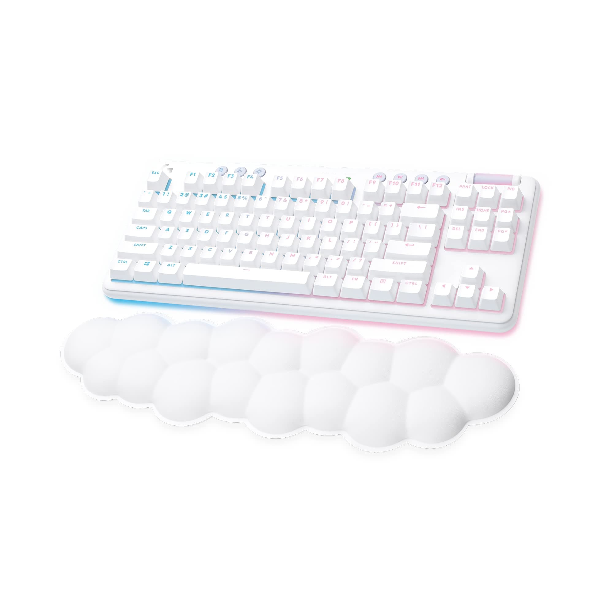 Logitech G 715 LIGHTSYNC RGB Illuminated Wireless Gaming Keyboard, Touch Switches (GX Coffee) and Keyboard Palm Rest, Compatible with PC and Mac, Fog White