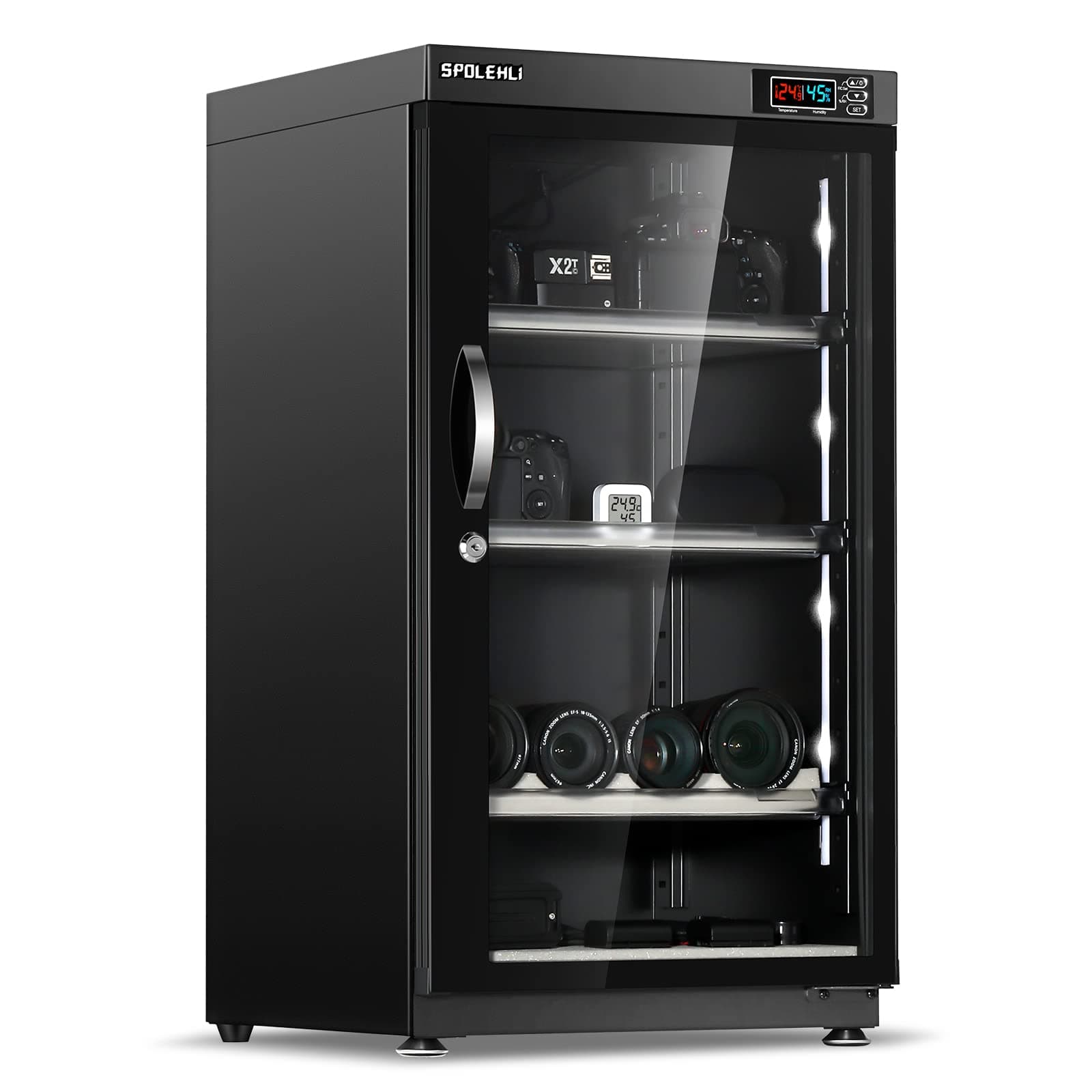 Dry Cabinet Camera Digital Control Dehumidifier 105L Electronic Dry Box with LED Lights Noiseless & Energy Saving for Camera Lens & Electronic Equipment Storage