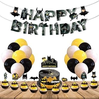 Festiko® Superhero Birthday Party Supplies For Kids (37 Pcs), Dark Theme Superhero Party Decorations, Birthday Decorations Combo Happy Birthday Banner, Cake Topper,Cup Cake Toppers,Multicolor Balloons