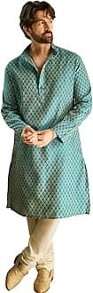 SOJANYA(Since 1958 Men’s Silk Blend Paisley Design Kurta & Off-White Churidar Pyjama Set