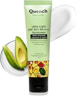 QUENCH BOTANICS Vitamin E Sunscreen SPF 50 PA++++ for Glowing Skin| Ultra-Lightweight, Non-Oily and Non-Sticky| No White Cast| UVA & UVB Protection| Made in Korea| For Women & Men (50ml)