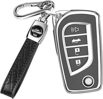 QBUC for Toyota Flip Key Fob Cover Soft TPU Key Case Cover with Keychain for Fortuner Tundra Camry RAV4 Challenger Key Shell