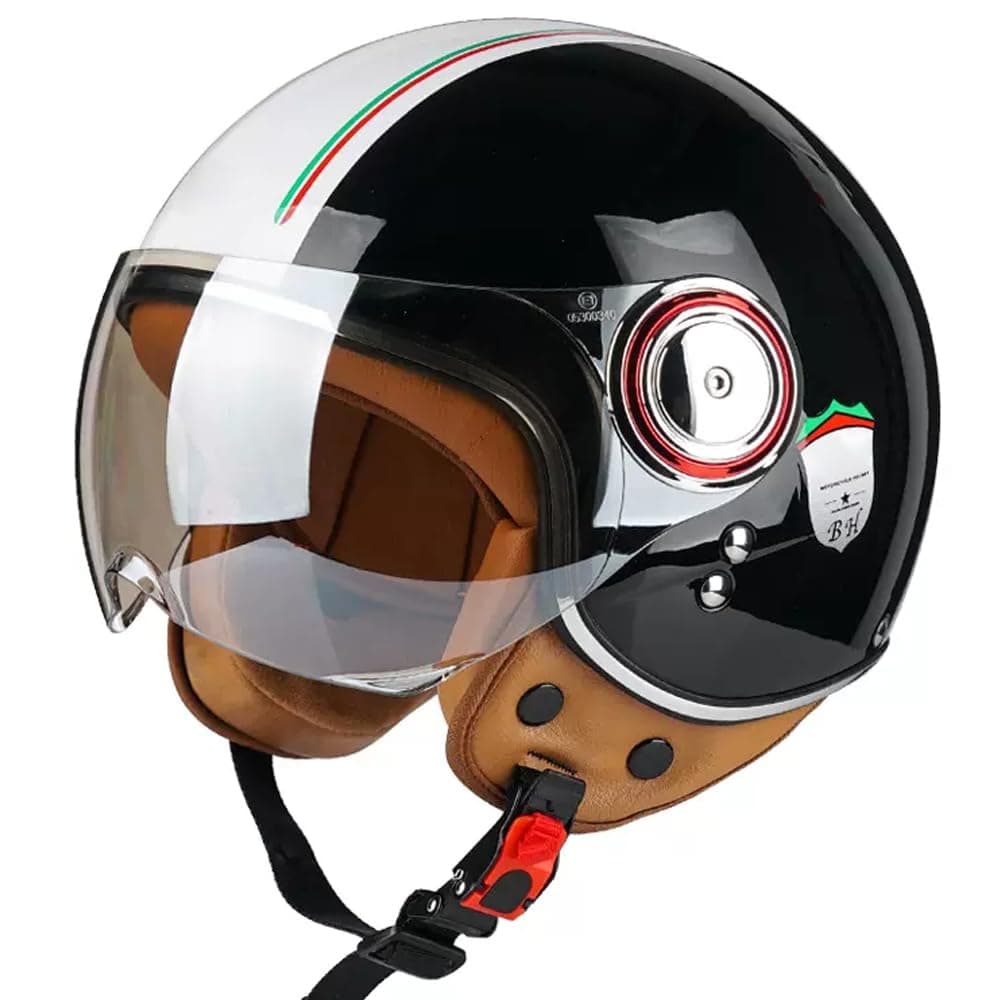 Motorcycle Helmet DOT Approved, Retro 3/4 Open Face Motorcycle Half Helmet with Visor, Vintage Scooter Helmets for Adult Women and Men