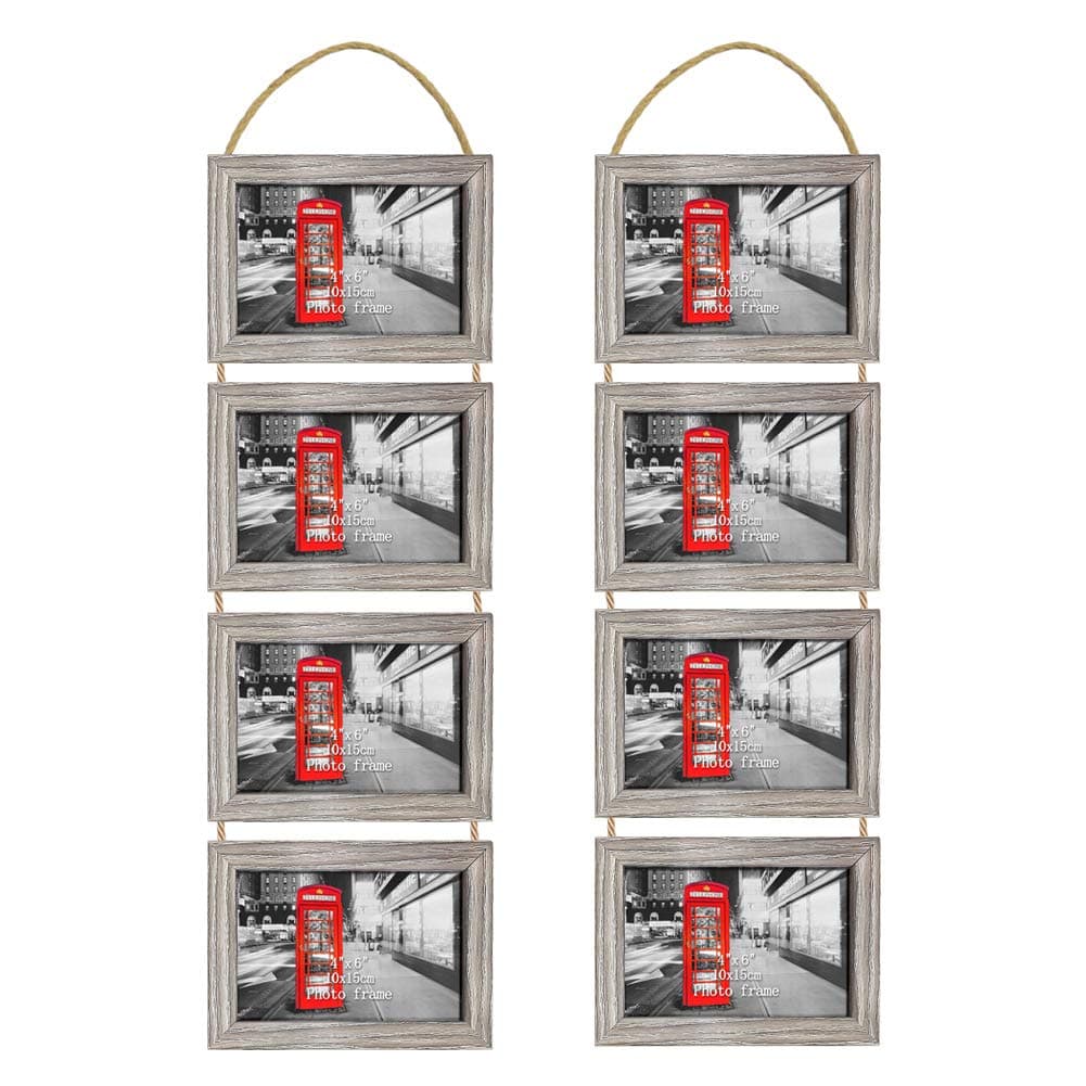 4x6 Picture Frame Set with 8 Opening Collage Horizontal Hanging Rope Frames for Wall Display