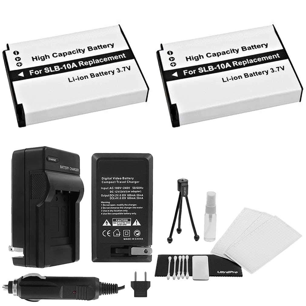 SLB-10A Battery 2-Pack Bundle with Rapid Travel Charger and UltraPro Accessory Kit for Select Samsung Camera Models