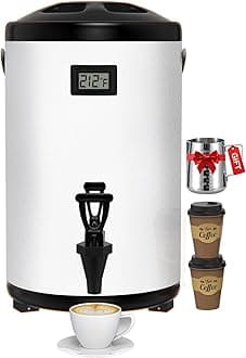 Insulated Beverage Dispenser 2.2 Gallon - Thermal Hot Beverage Dispenser, Hot and Cold Drink Dispenser with Spigot for Hot Water Coffee Chocolate Tea Cold Milk Cocoa, White (Non-electric),N3