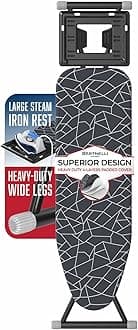 Bartnelli Ironing Board | Space-Saving and Ultimate Iron Board Experience 13x43 | Reinforced Steel Legs, Adjustable Height, 4-Layer Padding, Patent Folding System, with Convenient Iron/Steam Rest