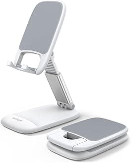 Adjustable Phone Stand for Desk - Foldable Phone Holder Cradle Dock for iPhone 17 16 15 14 Pro Max Plus Air, 13 12 Pro Max Mini, 11 Pro, Xs, XR, X, Samsung S23, 4"-8" Mobile Phones - White