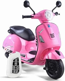 Vespa 12v Battery Operated Rechargeable Ride On Scooter with Remote Control & Foot Accelerator for Kids, 2 to 6 Years, (Pink)