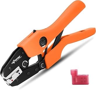 KF CPTEC Ratcheting Crimping Tool for 90° Insulated Flag Terminals, AWG 20-18 & 16-14 – Precision Electrical Terminal Crimper with Adjustable Crimp Force
