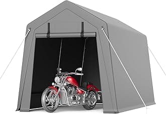 GarveeLife 7 x 12 ft Carport Storage Shed, Portable Garage with Roll-up Zipper Door, Heavy Duty Waterproof Tarp, Storage for Motorcycle, Bike, Firewood, Garden Tools