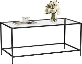 Glass Coffee Table, Modern Rectangular Coffee Table for Living Room, Minimalist Center Tea Table with Sturdy Metal Frame for Apartment, Office, Easy Assembly, 39.4 x 19.7 x 17.7 Inches, Black