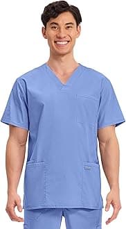 Men's V-Neck Top Traditional fit with 4 Pockets, Ultra Soft, Durable, Fade Resistant, 2-Way Stretch Fabric - WW695