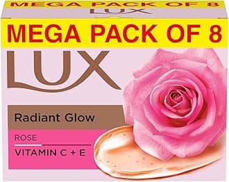 Lux Radiant Glow Bathing Soap infused with Vitamin C & E For Superior Glow Offer Pack of 8 x 150g
