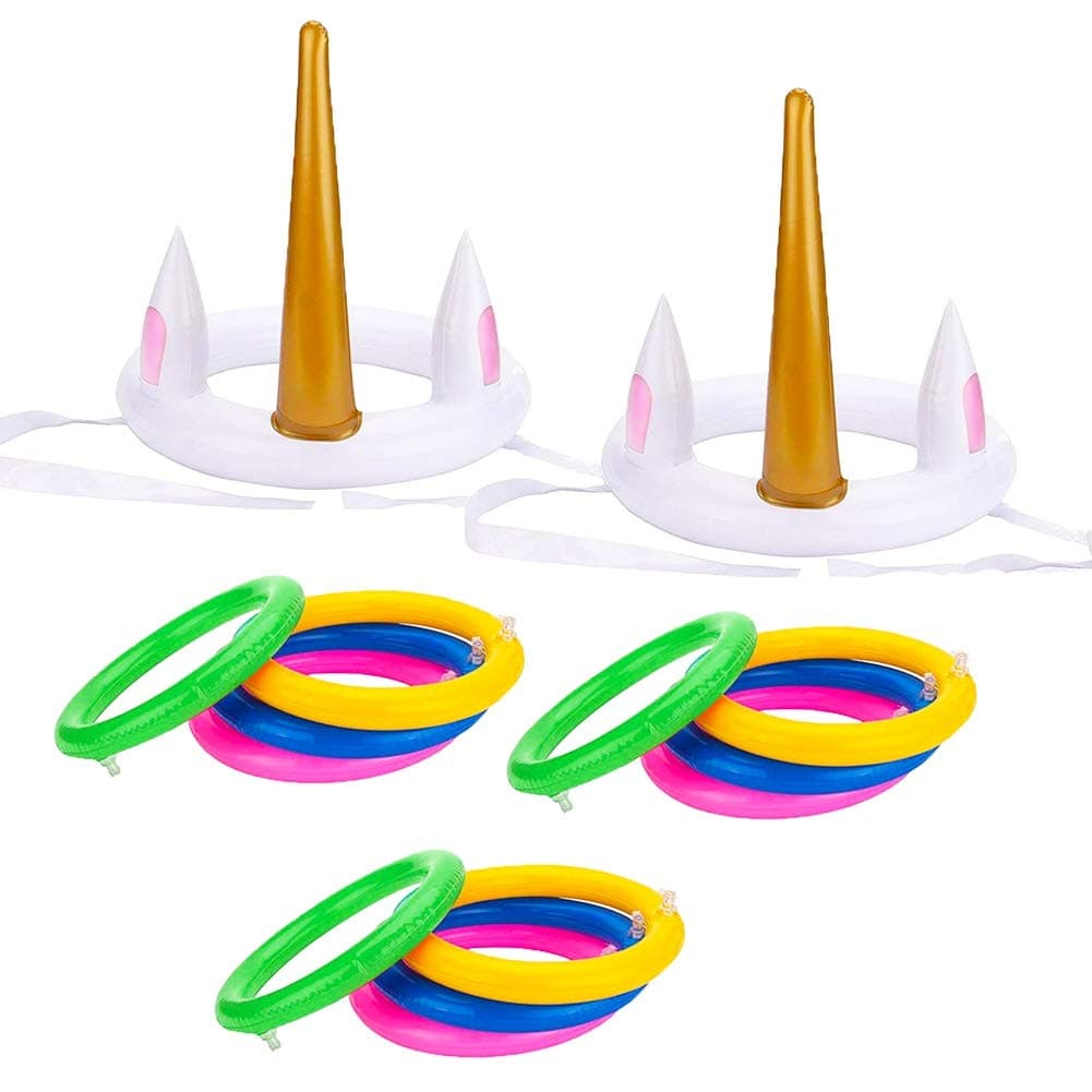 Unicorn Party Games, Inflatable Ring Toss Game Set Include 2 Pieces Unicorn and 12 Pieces Toss Rings, Party Game Favors 2 Pack