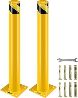 Safety Bollard, 36 Inch Height Bollard Post, 4.5 Inch Diameter Steel Pipe Safety Bollard Post, Yellow Steel Bollard, Steel Safety Bollard with 8 Anchor Bolts, Perfect for Traffic-Sensitive Area