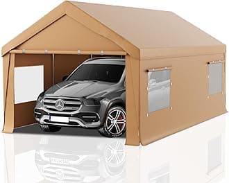 Carport 10x20 Heavy Duty Portable Garage,Carport Canopy with Roll-Up Windows & Doors,Portable Garage and Shelter with Removable Sidewalls,Car Tent Garage with All-Season Tarp for Truck Bike Lawnmower