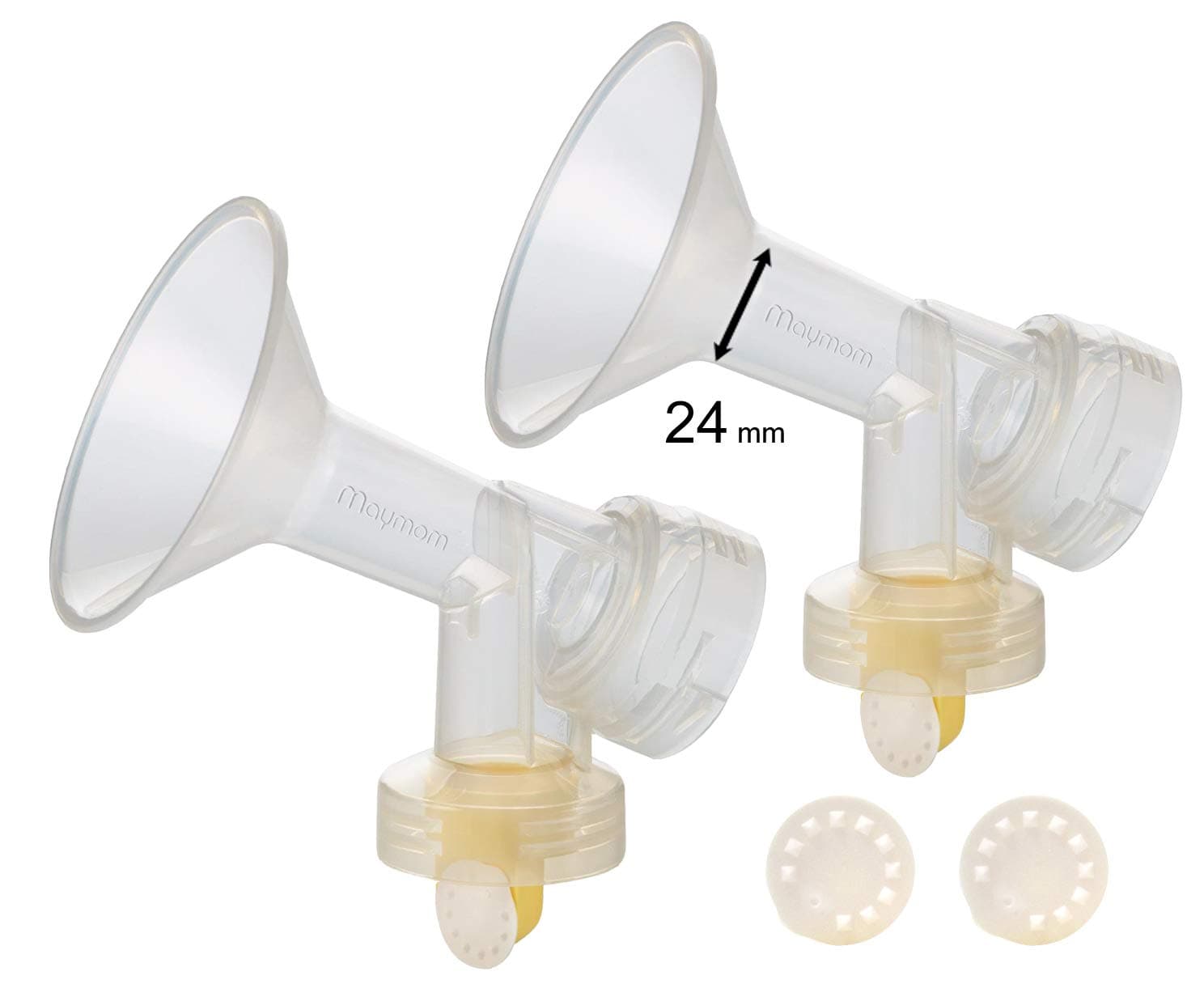 2X One-piece Breastshields, Valves, Membranes Compatible with Medela Pump Parts, Pump in Style, Lactina, Symphony, Swing; 24 mm Standard breastshields; Made by Maymom