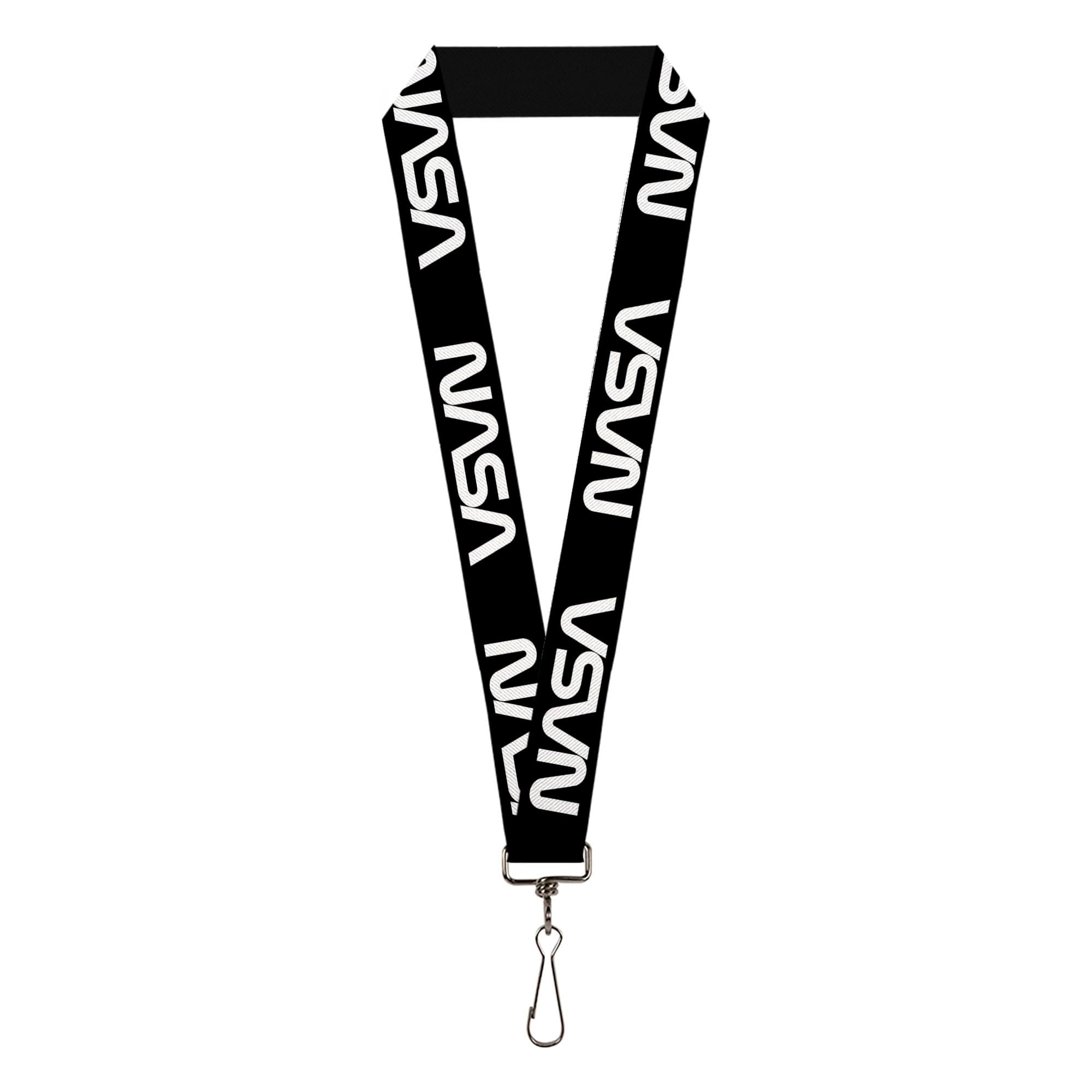Buckle-Down Lanyard, NASA Text Black White, Elastic