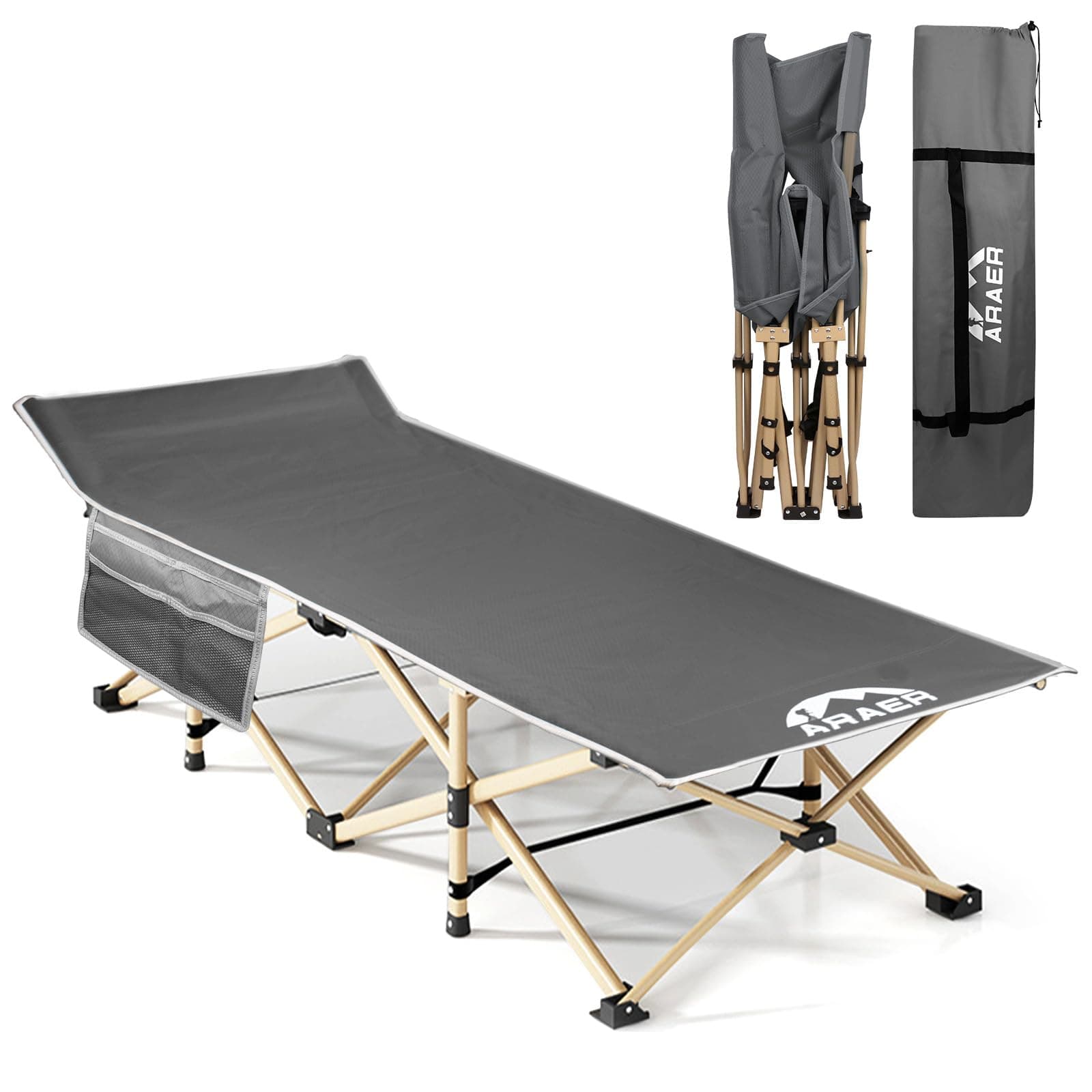 Camping Cot, 450LBS(Max Load), Portable Folding Outdoor Bed with Carry Bag for Adults Kids, Heavy Duty Cot for Traveling Gear Supplier, Office Nap, Beach Vocation and Home Lounging (Grey)
