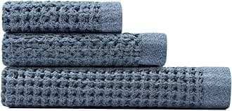 ONSENBath Sheet Set - Waffle Weave 100% Supima Cotton Towel - Lusciously Soft, Durable, Fast Absorbing Waffle Towel Bath Towel, Denim Blue