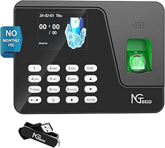 NGTecoClock In Machine for Employees, Admin Setup, Auto Work Time Calculation, Biometric Fingerprint, Password Time Attendance Machine, Employee Time Clock With 0 Monthly Fee