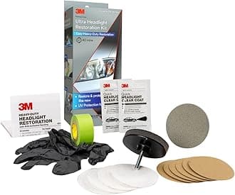 Ultra Headlight Restoration Kit, Contains Masking Tape, Light Sanding Discs, Wax Protectant and More, Use on Plastic Lenses Headlights, Taillights and More, Easy Heavy-Duty Restoration (39195)